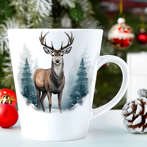 ŚWIĄTECZNY KUBEK LATTE 330ml PREZENT ŚWIĘTA ZIMOWY RENIFER JELEŃ MIKOŁAJ