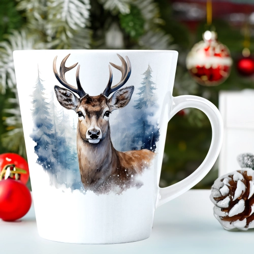 ŚWIĄTECZNY KUBEK LATTE 330ml PREZENT ŚWIĘTA ZIMOWY RENIFER JELEŃ MIKOŁAJ
