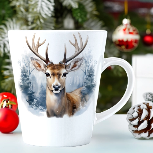 ŚWIĄTECZNY KUBEK LATTE 330ml PREZENT ŚWIĘTA ZIMOWY RENIFER JELEŃ MIKOŁAJ