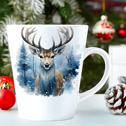 ŚWIĄTECZNY KUBEK LATTE 330ml PREZENT ŚWIĘTA ZIMOWY RENIFER JELEŃ MIKOŁAJ