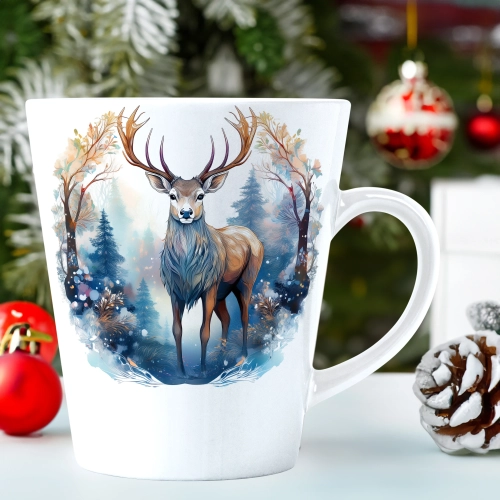 ŚWIĄTECZNY KUBEK LATTE 330ml PREZENT ŚWIĘTA ZIMOWY RENIFER JELEŃ MIKOŁAJ