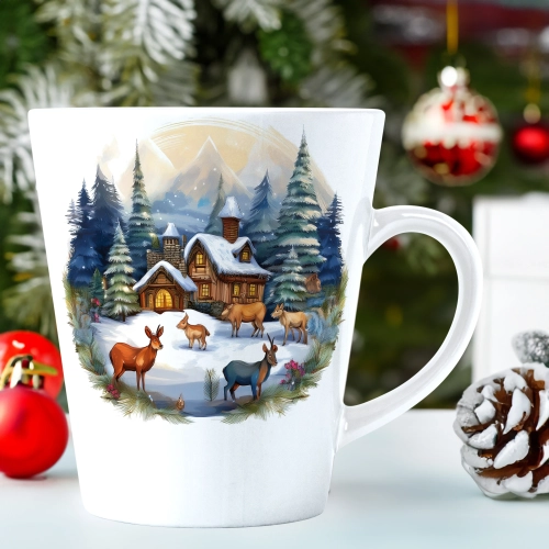 ŚWIĄTECZNY KUBEK LATTE 330ml PREZENT ŚWIĘTA ZIMOWY RENIFER JELEŃ MIKOŁAJ