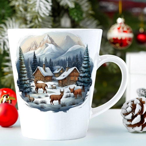 ŚWIĄTECZNY KUBEK LATTE 330ml PREZENT ŚWIĘTA ZIMOWY RENIFER JELEŃ MIKOŁAJ