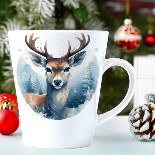 ŚWIĄTECZNY KUBEK LATTE 330ml PREZENT ŚWIĘTA ZIMOWY RENIFER JELEŃ MIKOŁAJ