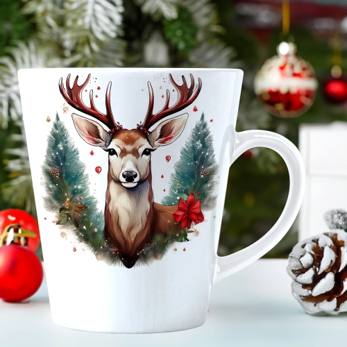 ŚWIĄTECZNY KUBEK LATTE 330ml PREZENT ŚWIĘTA ZIMOWY RENIFER JELEŃ MIKOŁAJ