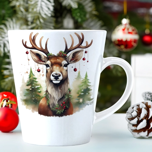 ŚWIĄTECZNY KUBEK LATTE 330ml PREZENT ŚWIĘTA ZIMOWY RENIFER JELEŃ MIKOŁAJ
