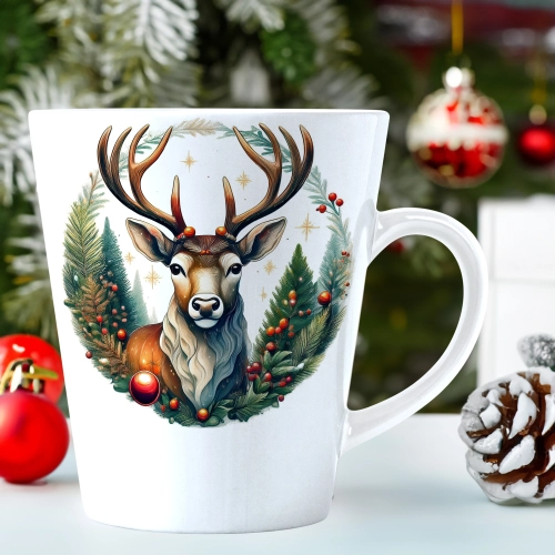 ŚWIĄTECZNY KUBEK LATTE 330ml PREZENT ŚWIĘTA ZIMOWY RENIFER JELEŃ MIKOŁAJ