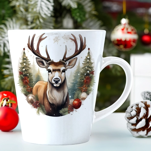 ŚWIĄTECZNY KUBEK LATTE 330ml PREZENT ŚWIĘTA ZIMOWY RENIFER JELEŃ MIKOŁAJ