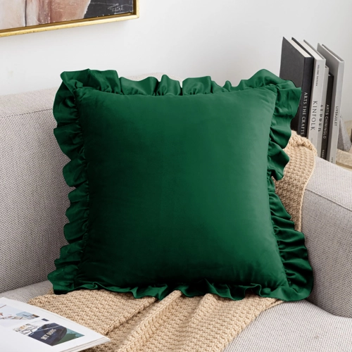 POSZEWKA DEKORACYJNA Z FALBANKĄ 40x40 VELVET JASIEK FALBANA MALACHIT