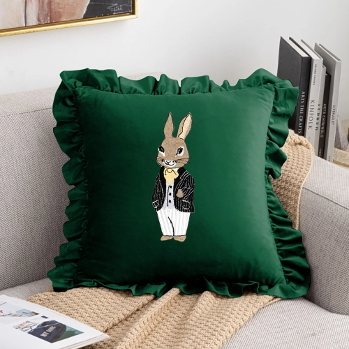 POSZEWKA DEKORACYJNA WIELKANOCNA Z HAFTEM 40x40 VELVET Z FALBANKĄ ZAJĄCZEK