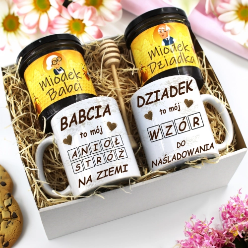 PREZENT ZESTAW NA DZIEŃ BABCI I DZIADKA KUBKI + MIÓD BABCIA DZIADEK KOMPLET