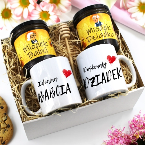 PREZENT ZESTAW NA DZIEŃ BABCI I DZIADKA KUBKI + MIÓD BABCIA DZIADEK KOMPLET