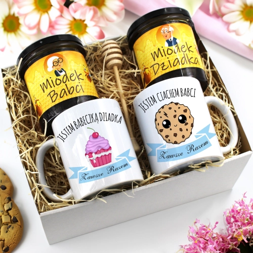 PREZENT ZESTAW NA DZIEŃ BABCI I DZIADKA KUBKI + MIÓD BABCIA DZIADEK KOMPLET
