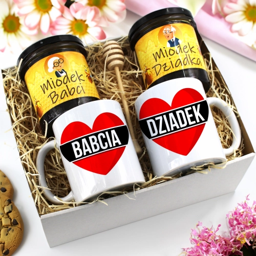PREZENT ZESTAW NA DZIEŃ BABCI I DZIADKA KUBKI + MIÓD BABCIA DZIADEK KOMPLET