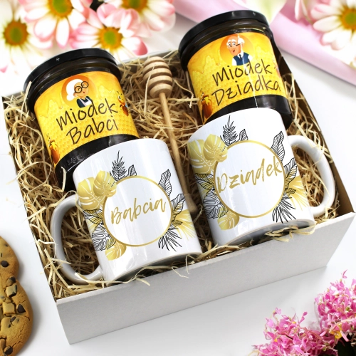 PREZENT ZESTAW NA DZIEŃ BABCI I DZIADKA KUBKI + MIÓD BABCIA DZIADEK KOMPLET