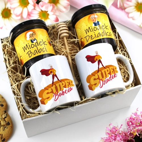 PREZENT ZESTAW NA DZIEŃ BABCI I DZIADKA KUBKI + MIÓD BABCIA DZIADEK KOMPLET