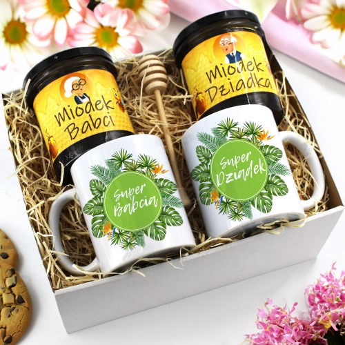 PREZENT ZESTAW NA DZIEŃ BABCI I DZIADKA KUBKI + MIÓD BABCIA DZIADEK KOMPLET