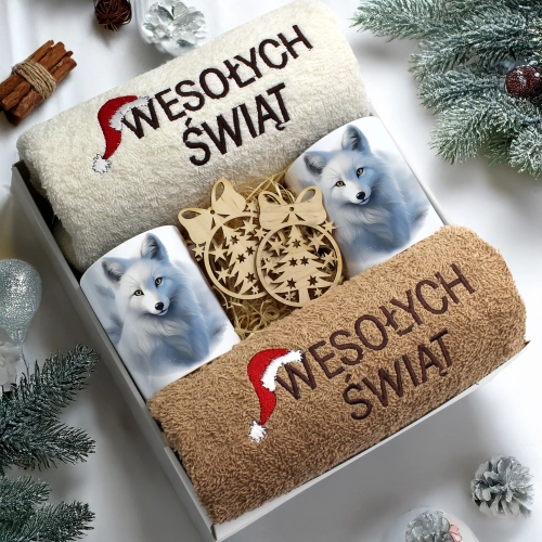 ZESTAW PREZENT ŚWIĄTECZNY KOMPLET KUBKI RĘCZNIKI ŚWIĘTA MIKOŁAJ POD CHOINKĘ