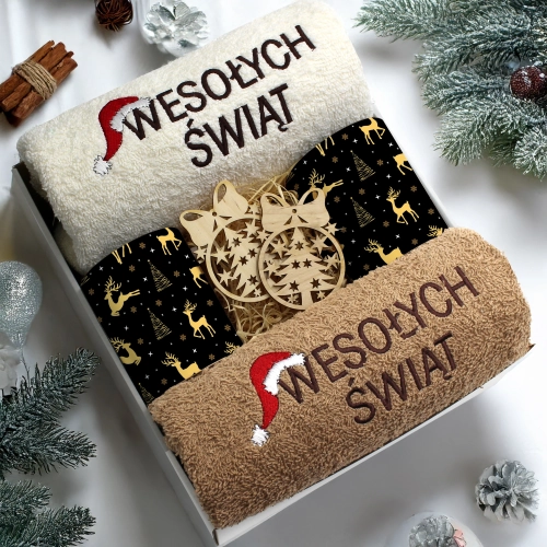 ZESTAW PREZENT ŚWIĄTECZNY KOMPLET KUBKI RĘCZNIKI ŚWIĘTA MIKOŁAJ POD CHOINKĘ