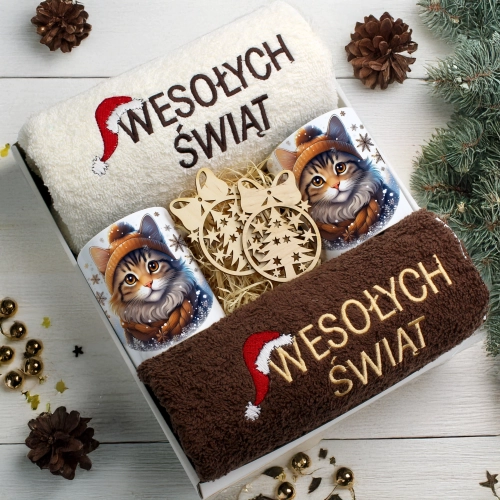 ZESTAW PREZENT ŚWIĄTECZNY KOMPLET KUBKI RĘCZNIKI ŚWIĘTA MIKOŁAJ POD CHOINKĘ