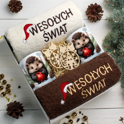 ZESTAW PREZENT ŚWIĄTECZNY KOMPLET KUBKI RĘCZNIKI ŚWIĘTA MIKOŁAJ POD CHOINKĘ