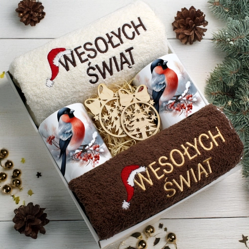 ZESTAW PREZENT ŚWIĄTECZNY KOMPLET KUBKI RĘCZNIKI ŚWIĘTA MIKOŁAJ POD CHOINKĘ