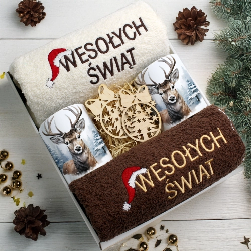 ZESTAW PREZENT ŚWIĄTECZNY KOMPLET KUBKI RĘCZNIKI ŚWIĘTA MIKOŁAJ POD CHOINKĘ