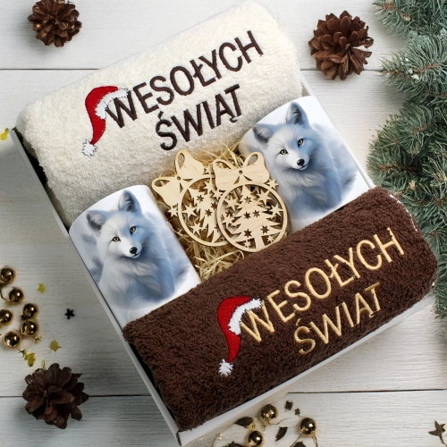 ZESTAW PREZENT ŚWIĄTECZNY KOMPLET KUBKI RĘCZNIKI ŚWIĘTA MIKOŁAJ POD CHOINKĘ
