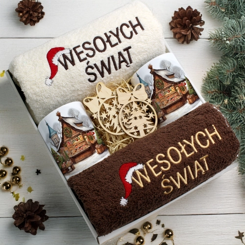 ZESTAW PREZENT ŚWIĄTECZNY KOMPLET KUBKI RĘCZNIKI ŚWIĘTA MIKOŁAJ POD CHOINKĘ