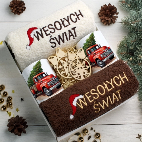 ZESTAW PREZENT ŚWIĄTECZNY KOMPLET KUBKI RĘCZNIKI ŚWIĘTA MIKOŁAJ POD CHOINKĘ