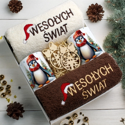 ZESTAW PREZENT ŚWIĄTECZNY KOMPLET KUBKI RĘCZNIKI ŚWIĘTA MIKOŁAJ POD CHOINKĘ