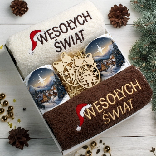 ZESTAW PREZENT ŚWIĄTECZNY KOMPLET KUBKI RĘCZNIKI ŚWIĘTA MIKOŁAJ POD CHOINKĘ