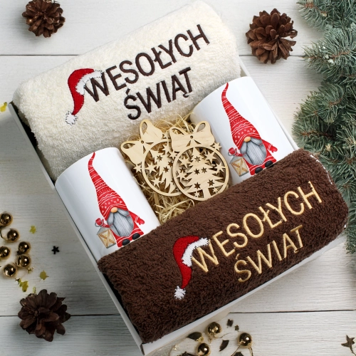 ZESTAW PREZENT ŚWIĄTECZNY KOMPLET KUBKI RĘCZNIKI ŚWIĘTA MIKOŁAJ POD CHOINKĘ