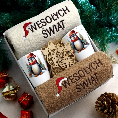 ZESTAW PREZENT ŚWIĄTECZNY KOMPLET KUBKI LATTE RĘCZNIKI ŚWIĘTA MIKOŁAJ