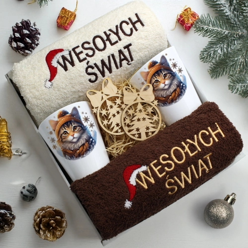 ZESTAW PREZENT ŚWIĄTECZNY KOMPLET KUBKI LATTE RĘCZNIKI ŚWIĘTA MIKOŁAJ