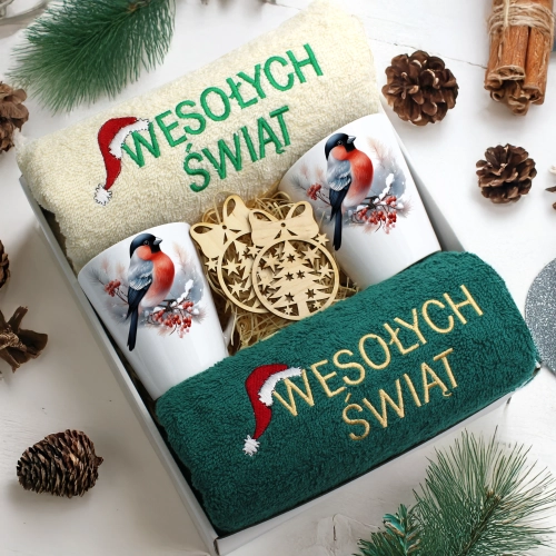 ZESTAW PREZENT ŚWIĄTECZNY KOMPLET KUBKI LATTE RĘCZNIKI ŚWIĘTA MIKOŁAJ