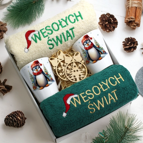 ZESTAW PREZENT ŚWIĄTECZNY KOMPLET KUBKI LATTE RĘCZNIKI ŚWIĘTA MIKOŁAJ