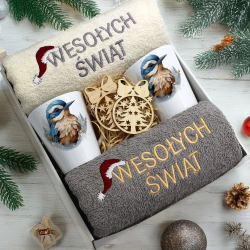 ZESTAW PREZENT ŚWIĄTECZNY KOMPLET KUBKI LATTE RĘCZNIKI ŚWIĘTA MIKOŁAJ