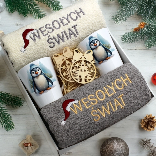 ZESTAW PREZENT ŚWIĄTECZNY KOMPLET KUBKI LATTE RĘCZNIKI ŚWIĘTA MIKOŁAJ