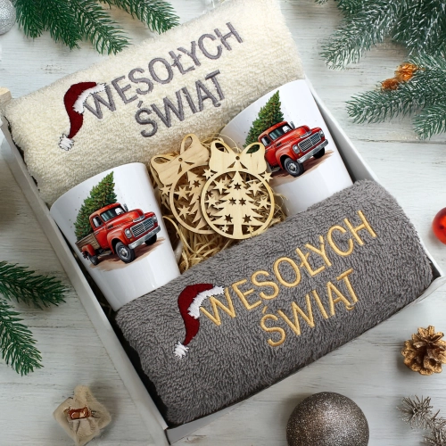ZESTAW PREZENT ŚWIĄTECZNY KOMPLET KUBKI LATTE RĘCZNIKI ŚWIĘTA MIKOŁAJ