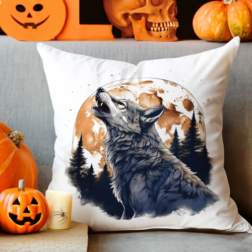 POSZEWKA DEKORACYJNA 40x40 JASIEK OZDOBNA HALLOWEENOWA HALLOWEEN WILK