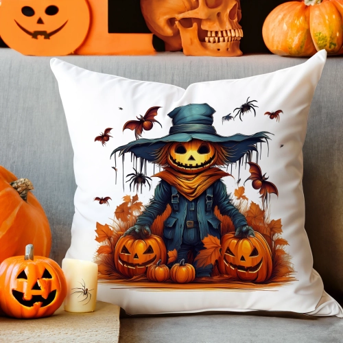 POSZEWKA DEKORACYJNA 40x40 JASIEK OZDOBNA HALLOWEENOWA HALLOWEEN DYNIE STRACH KOŚCIOTRUP