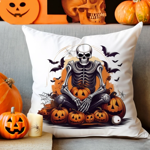POSZEWKA DEKORACYJNA 40x40 JASIEK OZDOBNA HALLOWEENOWA HALLOWEEN DYNIE STRACH KOŚCIOTRUP