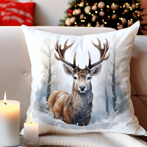 PODUSZKA DEKORACYJNA 40X40 ŚWIĄTECZNA PREZENT ZIMOWA OZDOBNA ŚWIĘTA RENIFER