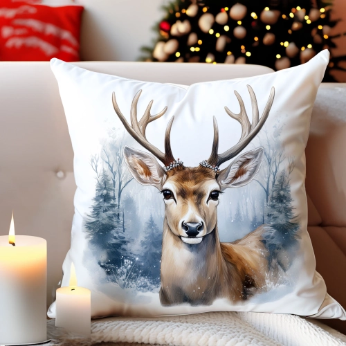 PODUSZKA DEKORACYJNA 40X40 ŚWIĄTECZNA PREZENT ZIMOWA OZDOBNA ŚWIĘTA RENIFER