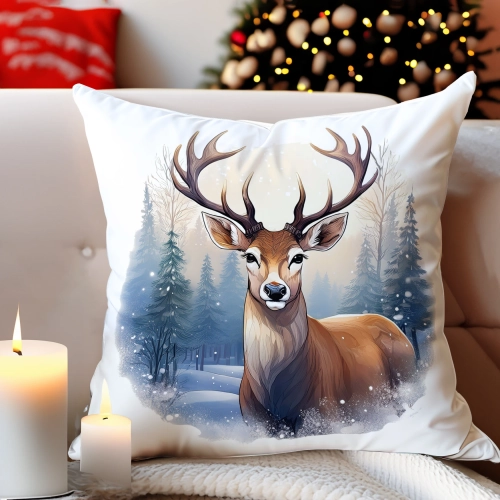 PODUSZKA DEKORACYJNA 40X40 ŚWIĄTECZNA PREZENT ZIMOWA OZDOBNA ŚWIĘTA RENIFER