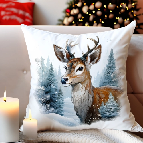 PODUSZKA DEKORACYJNA 40X40 ŚWIĄTECZNA PREZENT ZIMOWA OZDOBNA ŚWIĘTA RENIFER