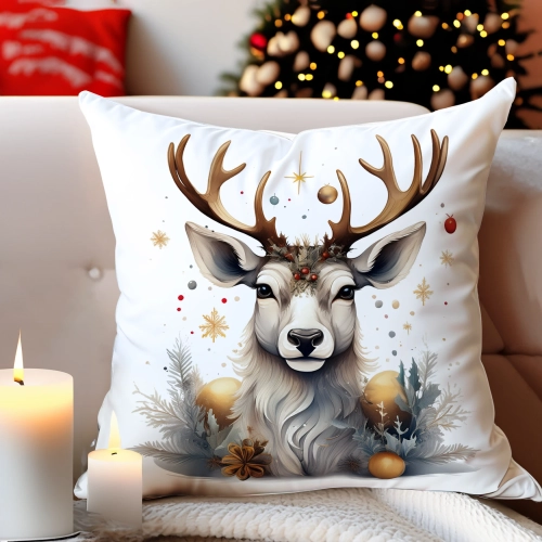 PODUSZKA DEKORACYJNA 40X40 ŚWIĄTECZNA PREZENT ZIMOWA OZDOBNA ŚWIĘTA RENIFER