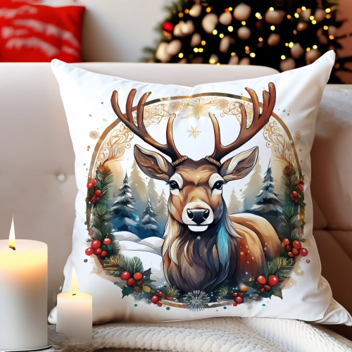 PODUSZKA DEKORACYJNA 40X40 ŚWIĄTECZNA PREZENT ZIMOWA OZDOBNA ŚWIĘTA RENIFER