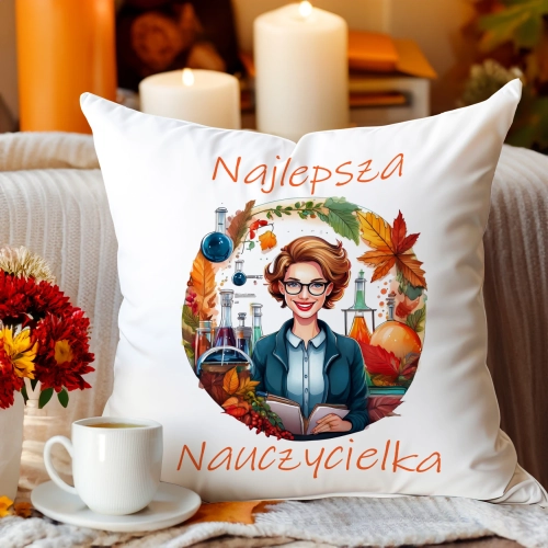 PODUSZKA 40x40 DZIEŃ NAUCZYCIELA WYCHOWAWCA PREZENT NAUCZYCIEL JASIEK NAUCZYCIELKA CHEMII MATEMATYKI GEOGRAFII PRZYRODY BIOLOGII